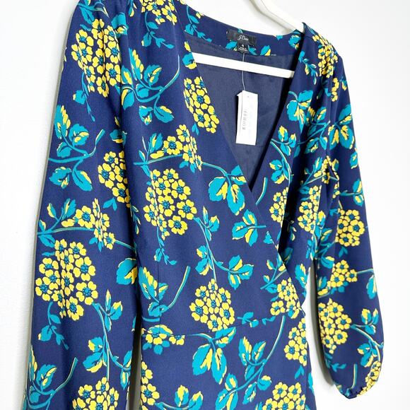 J Crew Blue Golden Floral Wrap Dress in 365 Crepe Size 6 NWT - Picture 4 of 9